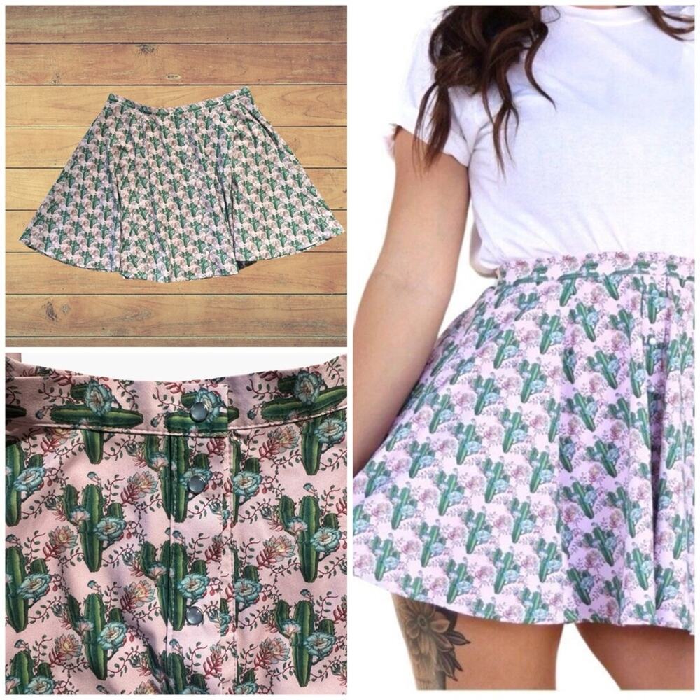 NEW Dixxon Cactus Print Skater Skirt With Pearl Snaps, Plus Size 2X